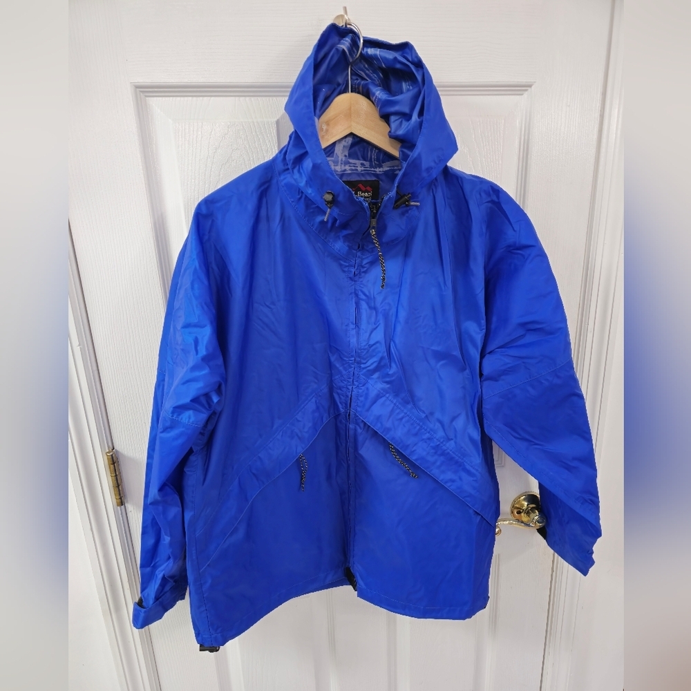 L.L.Bean Women's Blue Hooded Rain Slicker Jacket Size Medium